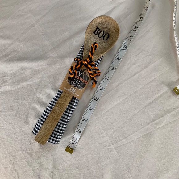 Spooky Halloween Wooden Spoon & Black Gingham Dish Towel Set - Picture 5 of 5